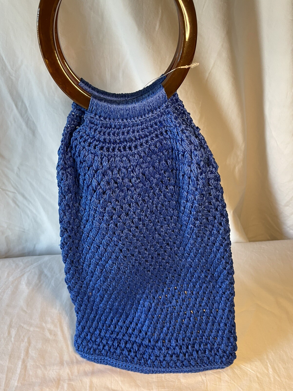 Binge Women’s Blue Crochet Double Flat Strap Handbag Purse NWT