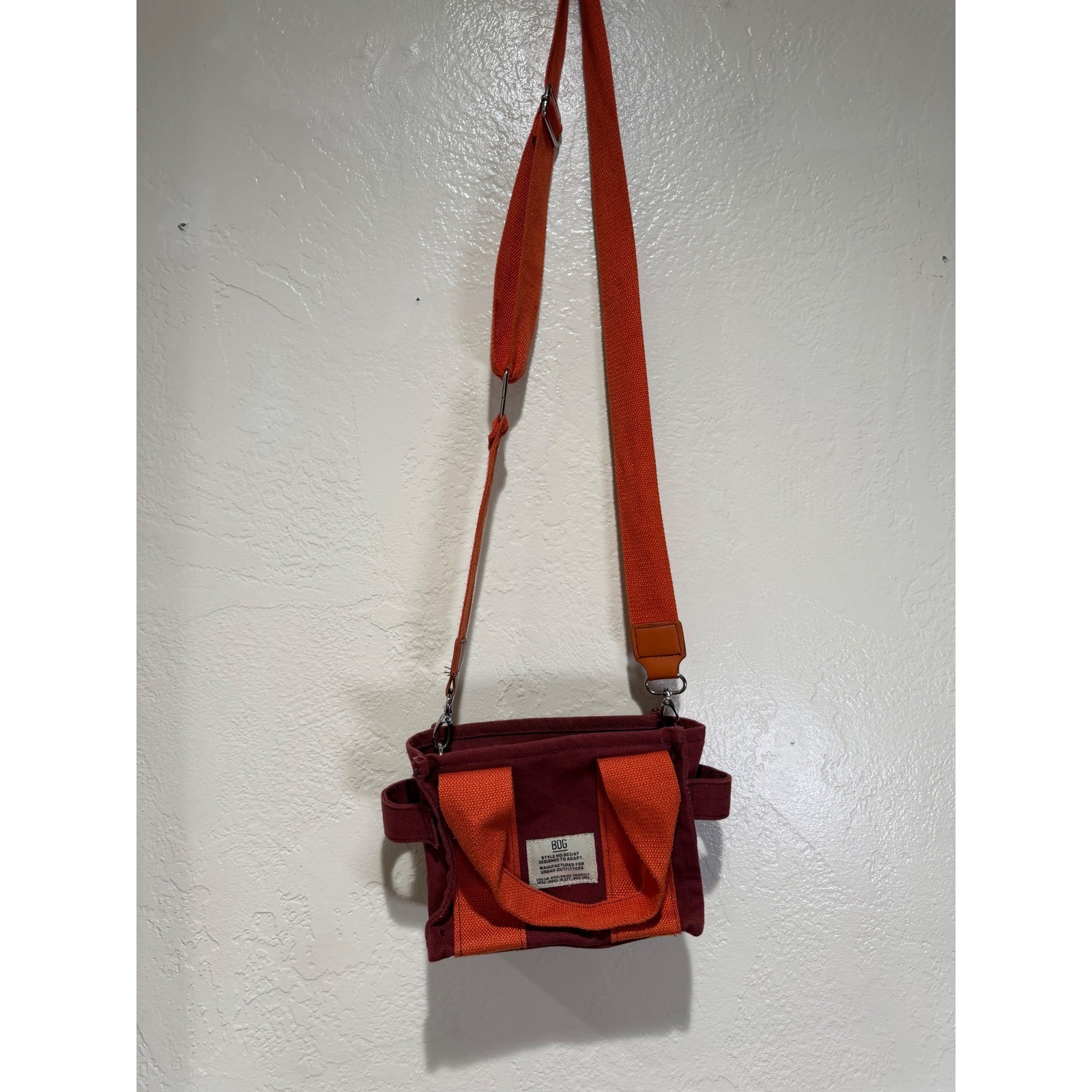 BDG Urban Outfitters Canvas Crossbody Bag Mini Tote Burgundy Orange Colorblock