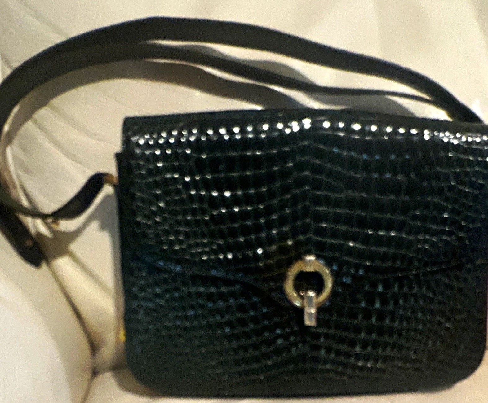 POVA Women’s Blue Crossbody Bag Gold Hardware Buckle Lined, Strap Needs Repair.