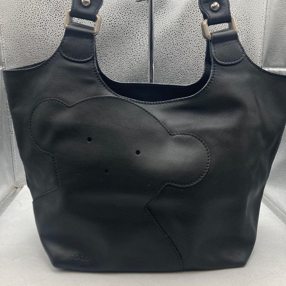 TOUS large logo tote bag all leather black Excellent condition Spacious interior