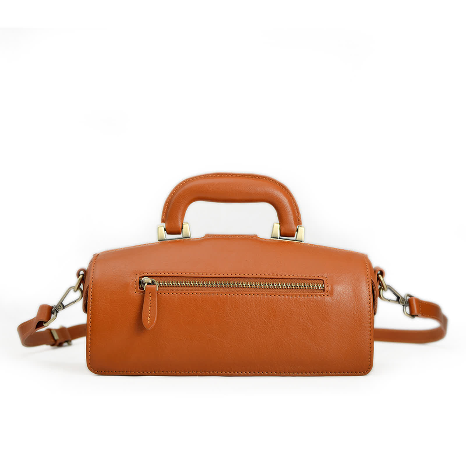 Erivis Women Genuine Brown Leather Doctor Bag with Double Handles and Strap