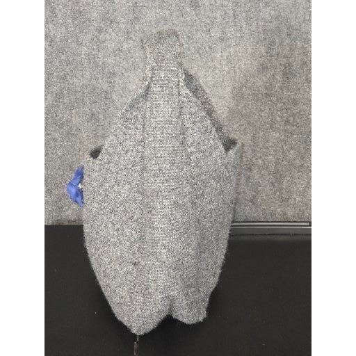 Grey Knit Wool Blend Slouchy Hobo Bag Blue Flower Pin Minimalist Tote Hipster