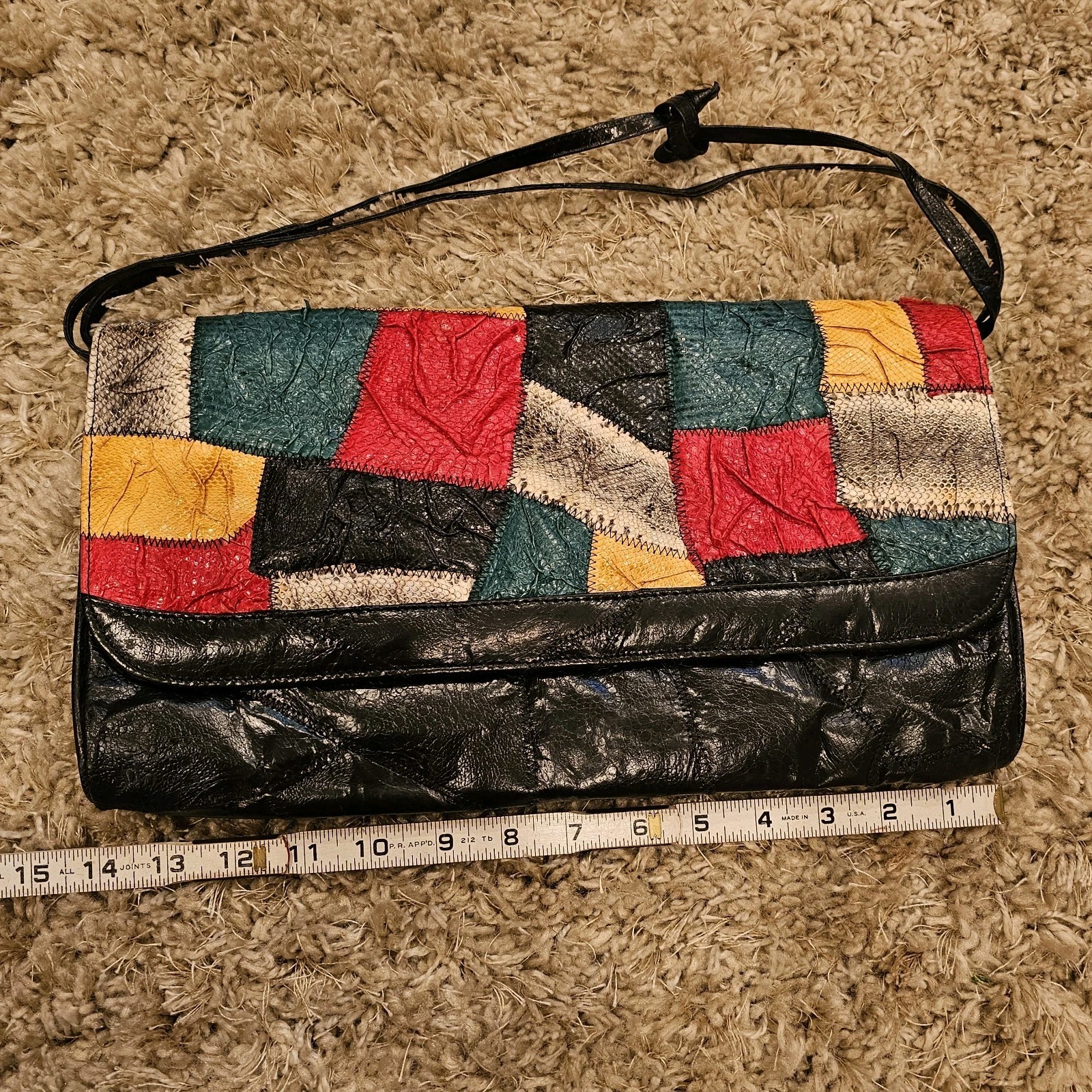 Vintage Genuine Frogskin Leather Phillipines Patchwork Shoulder Bag Purse B85