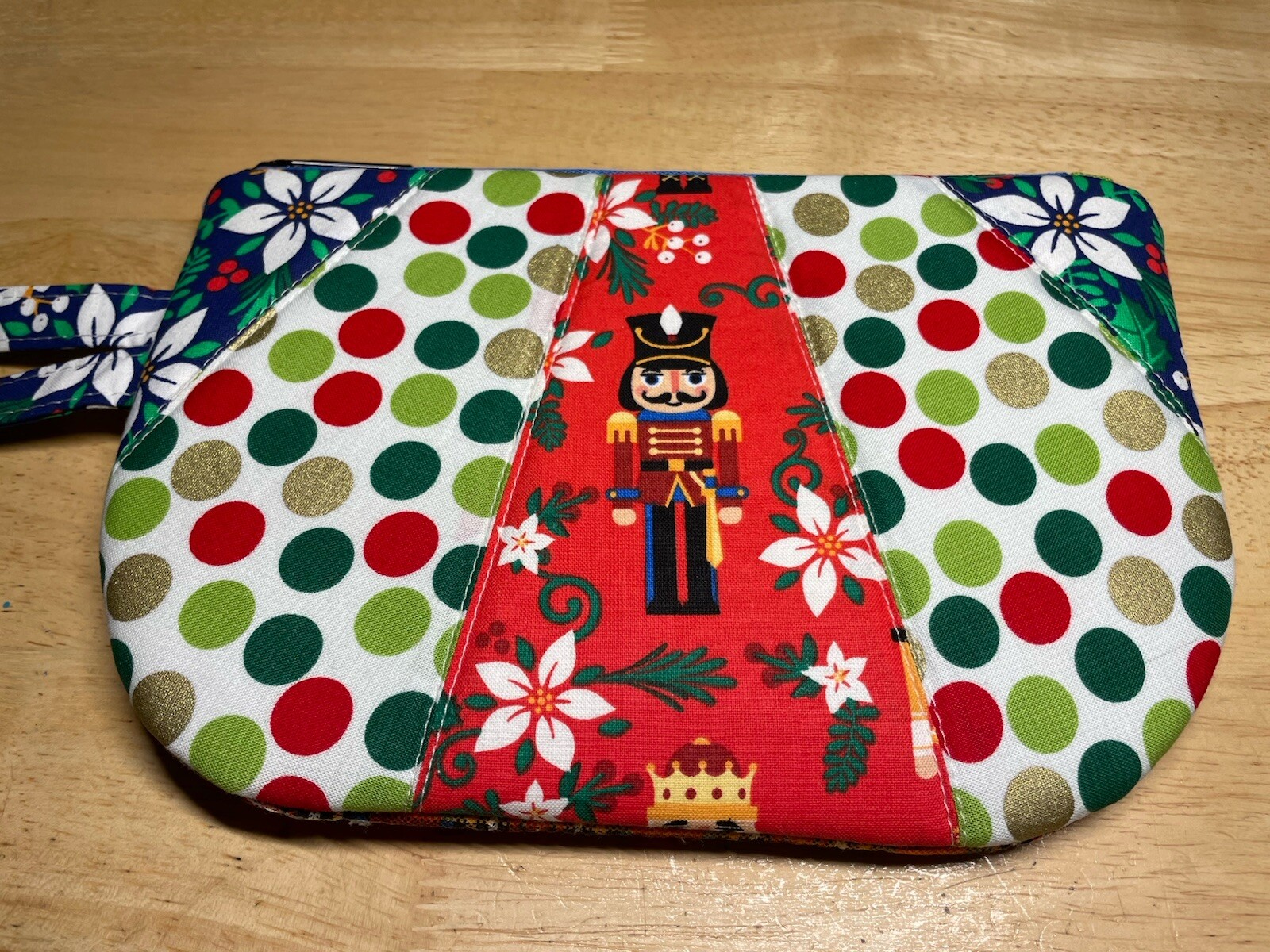 Christmas Nutcracker Handmade Quilted Zippered Wristlet Pouch
