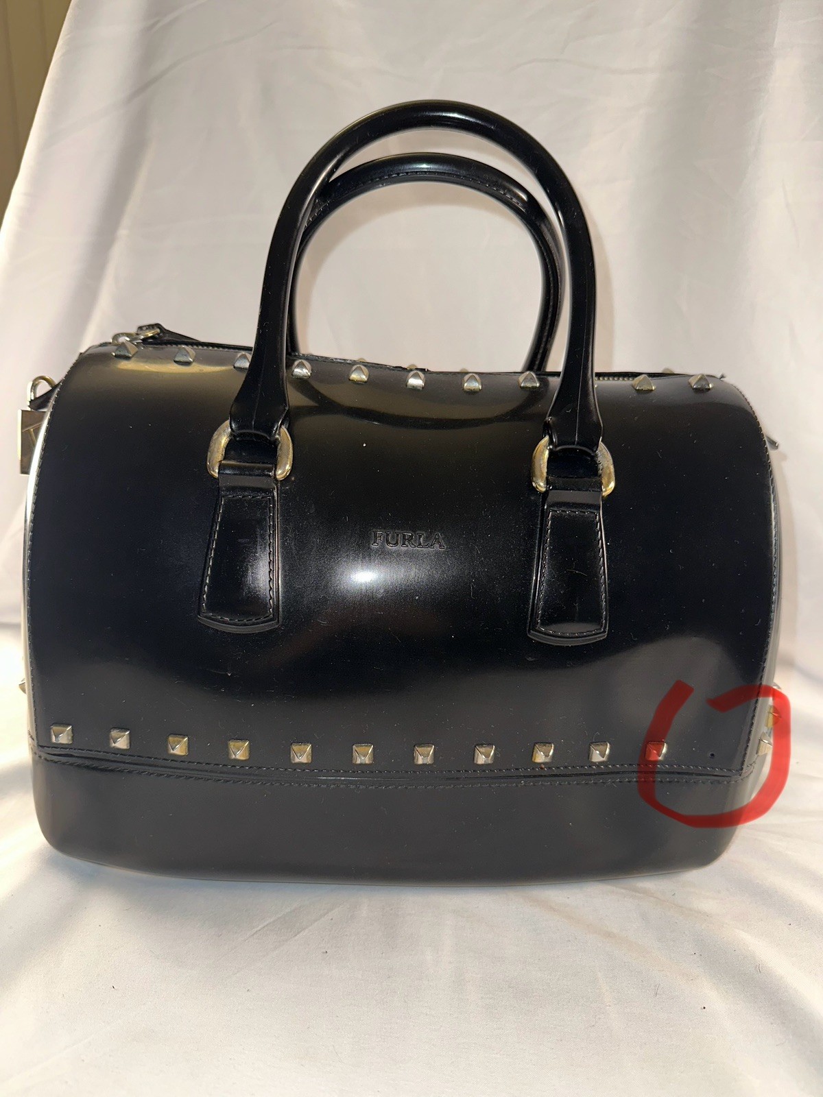 FURLA Candy Bag Handbag BLACK Preowned