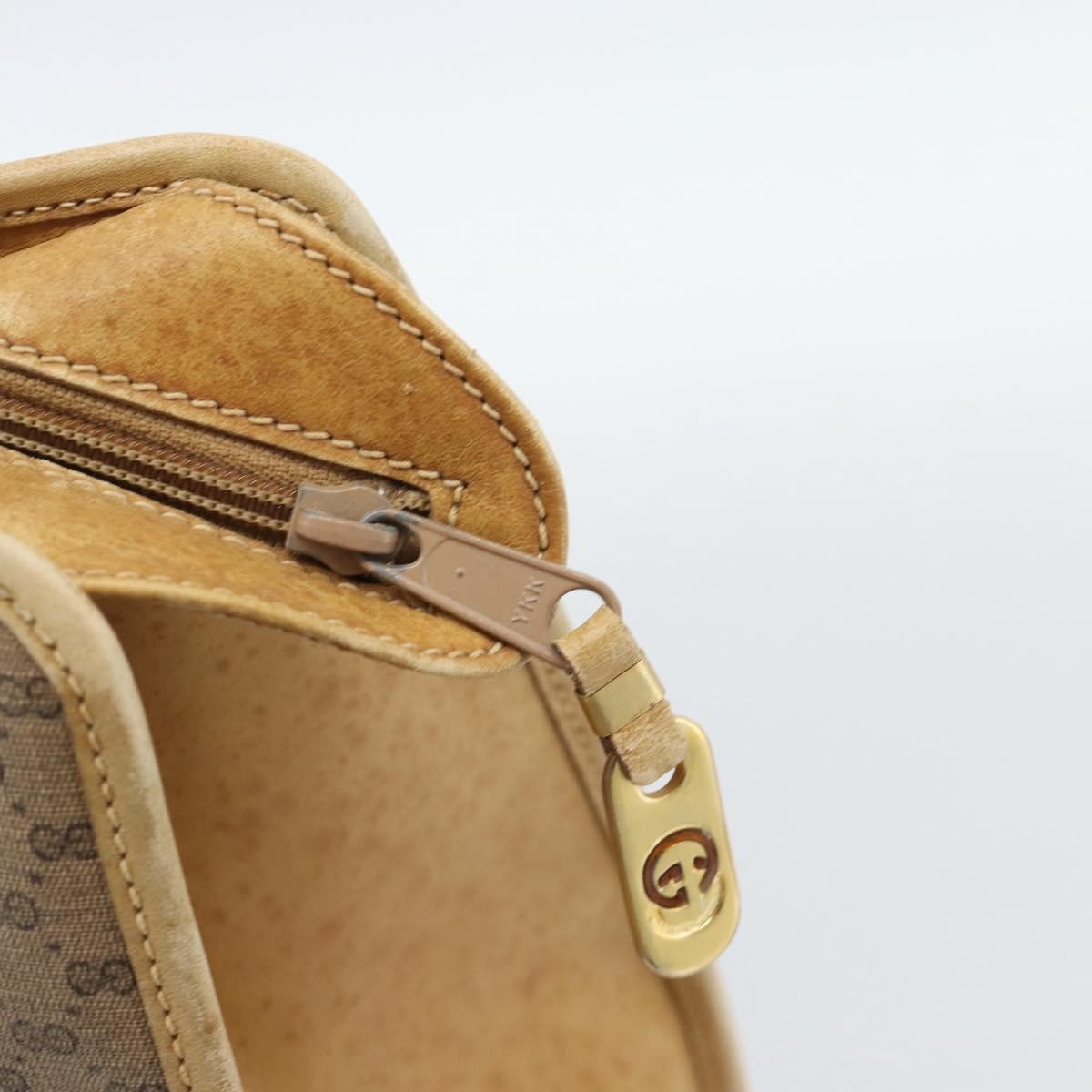 GUCCI Micro GG Supreme WebSherry Line Horsebit Bag PVC Beige Auth ti3965