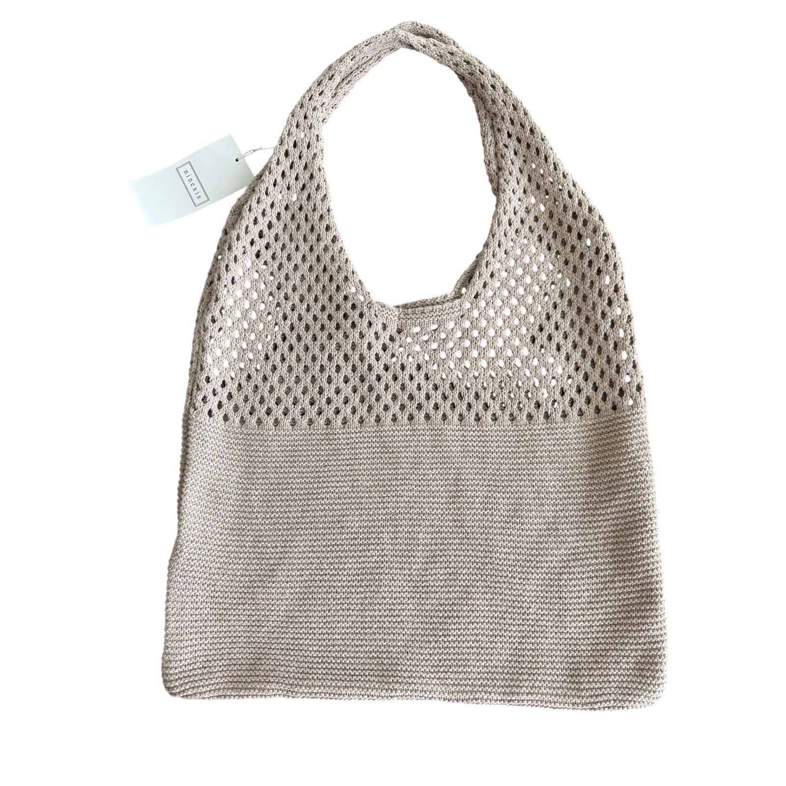 Ninexis NWT Neutral Beige Stretchy Open Knit Farmer’s Market Summer Shoulder Bag