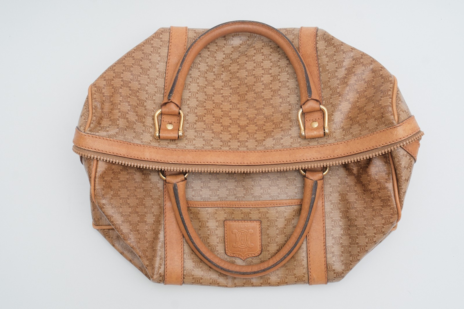 CELINE Mini Boston Hand bag Purse Macadam Beige
