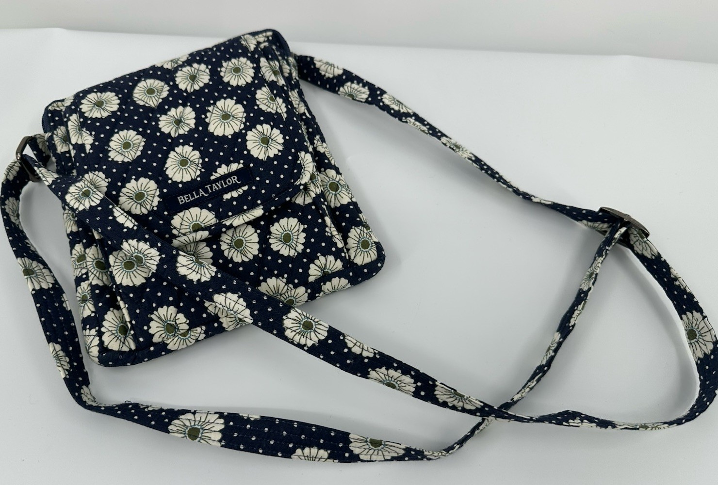 Bella Taylor Mini Crossbody Bag Purse Blue Daisy Cotton ID Card Adjustable Strap