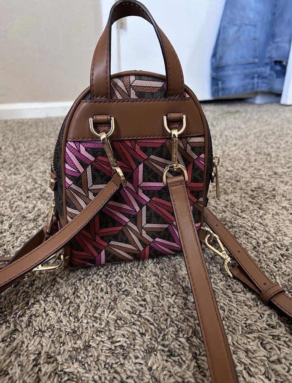Michael Kors Rhea Zip Messenger Convertible Backpack Brown & Pink Small