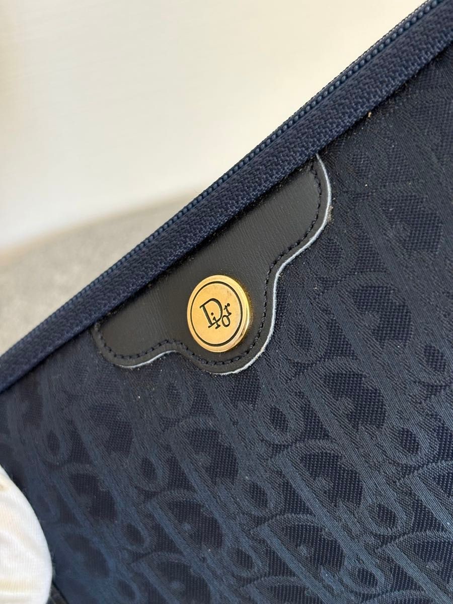 Christian Dior Makeup Pouch Multi case Trotter Navy Canvas x Leather Dior rh4686