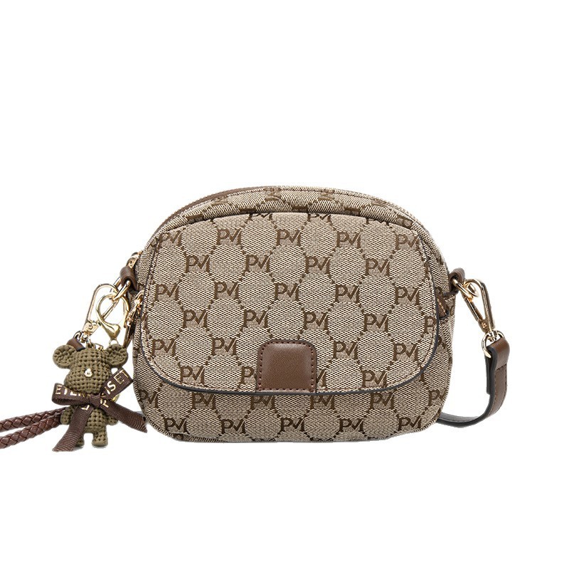 Spring Crossbody Dumpling Bag Medium Brown Grid Texture Satchel for Daily