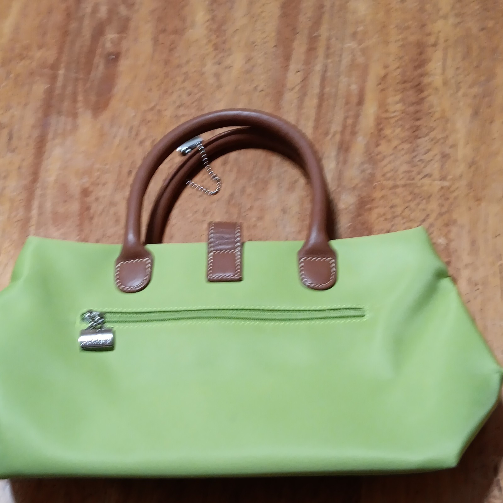 Labagagerie Green Satchel Top Handle Bag Zip Closure Brown Handles With Feet.