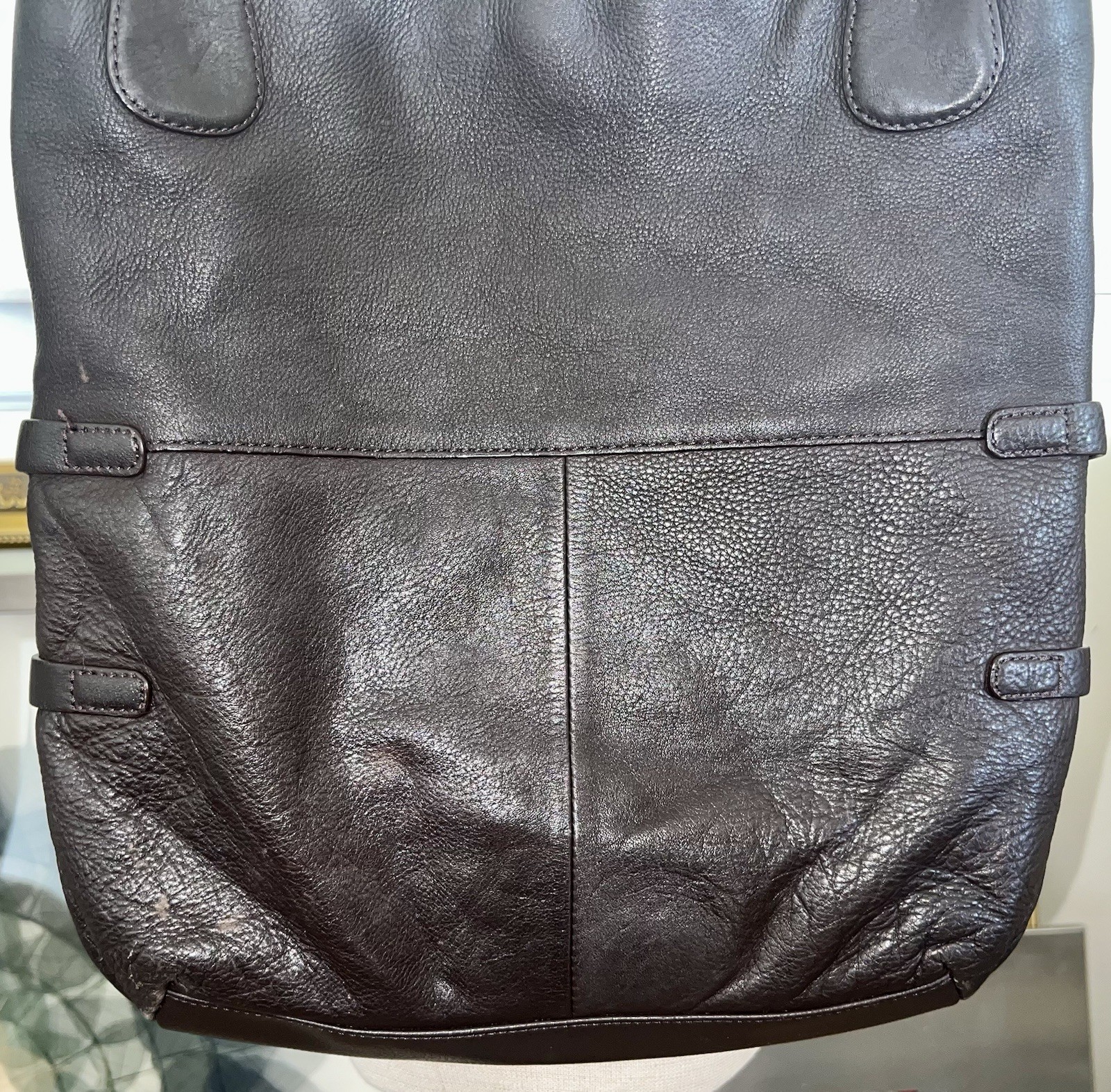 a.n.a New Approach Dark Brown Pebbled Genuine Leather Tote Shoulder Bag Purse