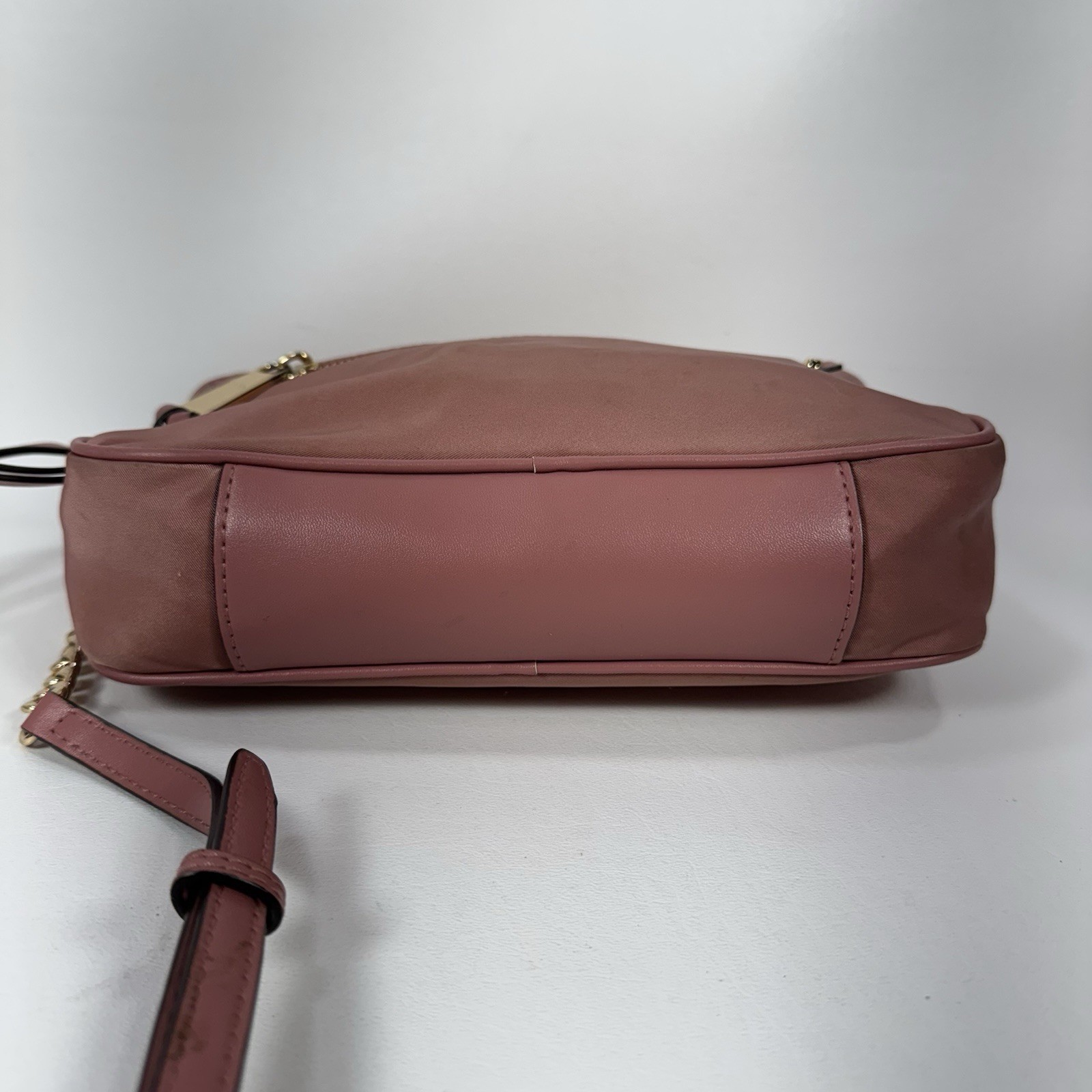 Michael Kors Polly Large Nylon Crossbody Bag Dusty Rose Gold Chain Purse