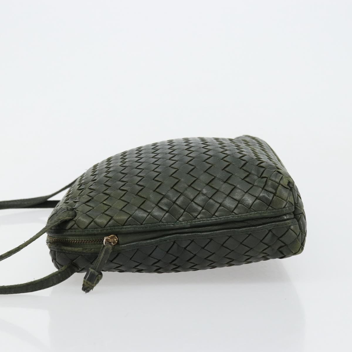 BOTTEGA VENETA INTRECCIATO Shoulder Bag Leather Green Gold Auth ep14556