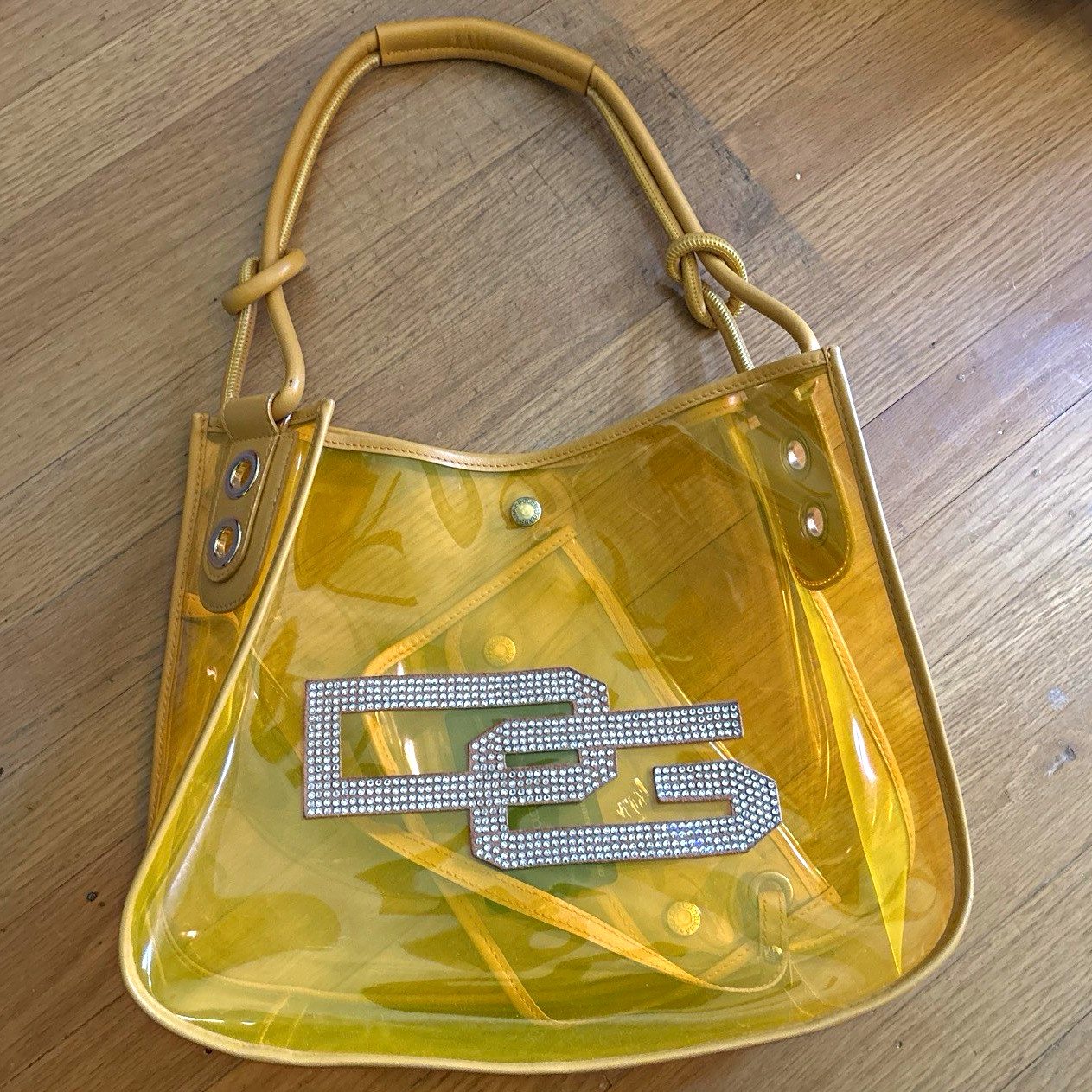 Dolce & Gabbana Yellow Shoulder Bag Rhinestone Logo Snap Closure w/ Brand Card
