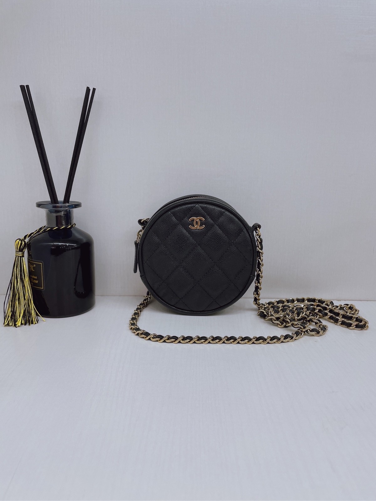 Chanel Caviar Quilted Mini Round Bag Black Grained Leather Crossbody Duty Paid