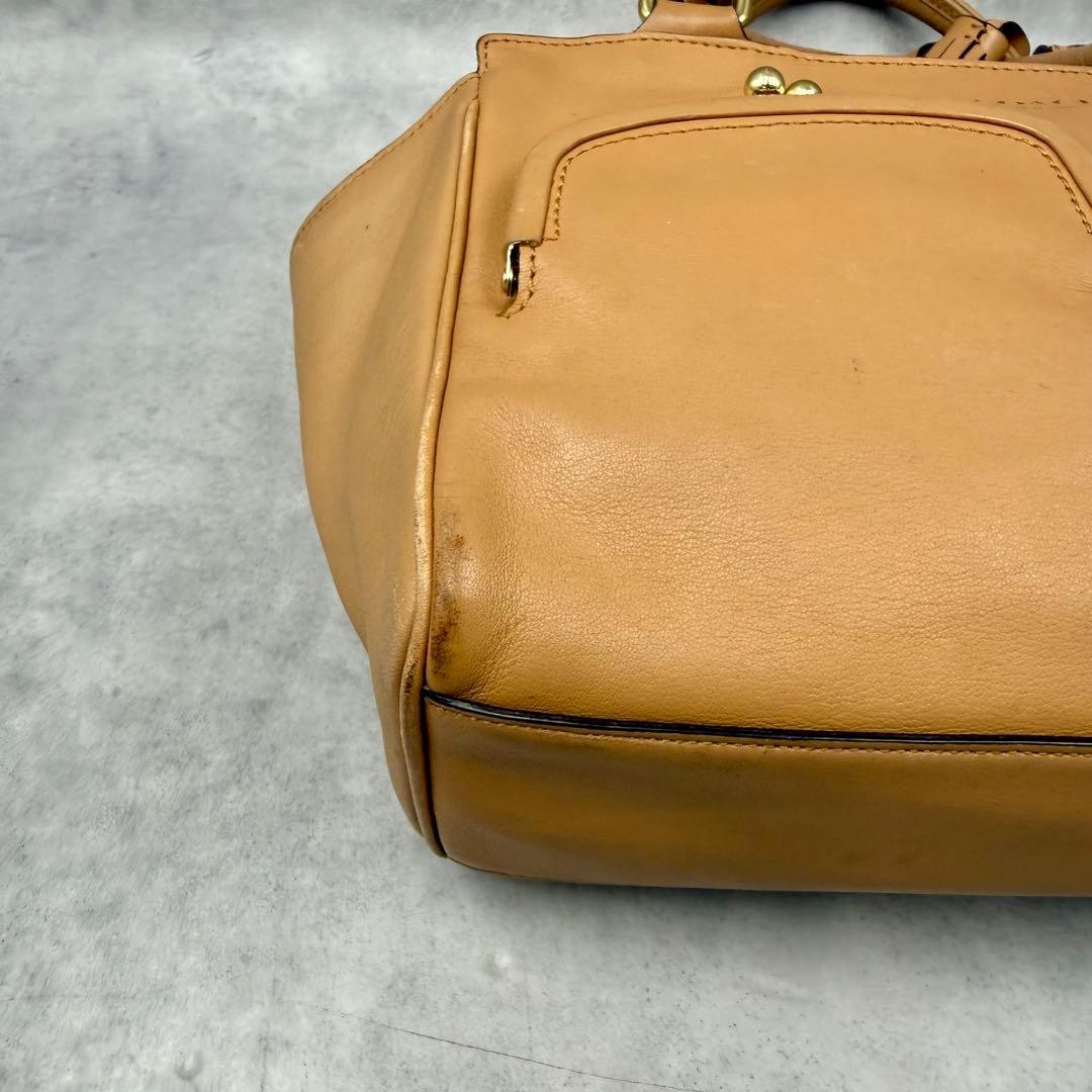 Coach Fringed Leather Kiss Lock Handbag Light Brown Width 42cm Height 19cm Rare