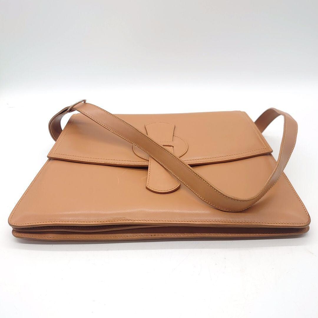 DOLCE&GABBANA Beige Leather Shoulder Bag Women Magnetic Snap Dust Bag 29.5cm