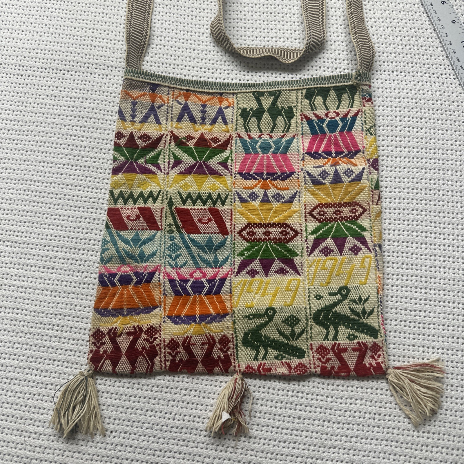 Vintage Needlepoint Bag Butterfly/Floral. Very Nice Geometric 11×10” No Closure