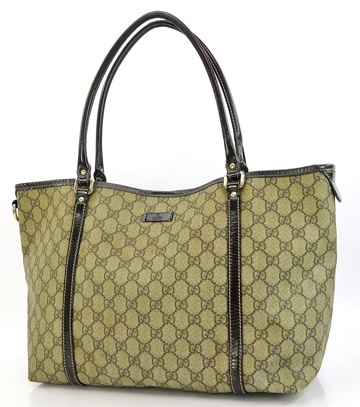 Auth GUCCI Brown GG PVC Canvas and Leather Supreme Tote Bag Purse #63254A
