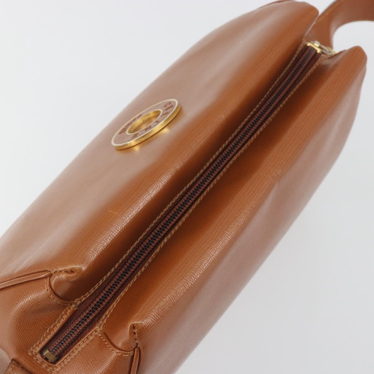 CELINE Circle Shoulder Bag Leather Brown Gold Auth 196309