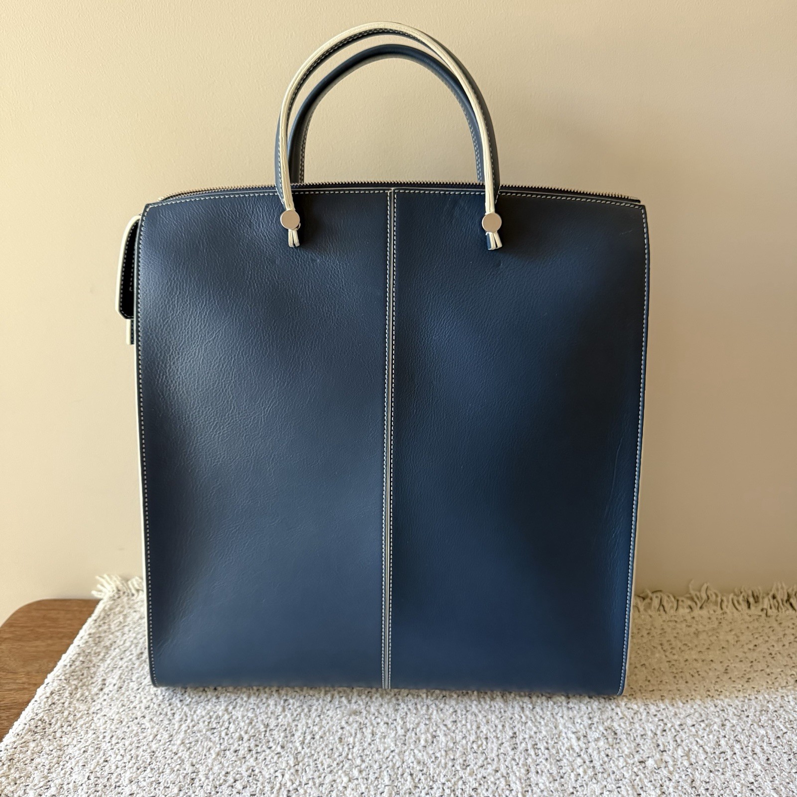 NEW Furla Mercurio N/S Travel Tote Leather Bag Atlantico Navy Blue Made in Italy