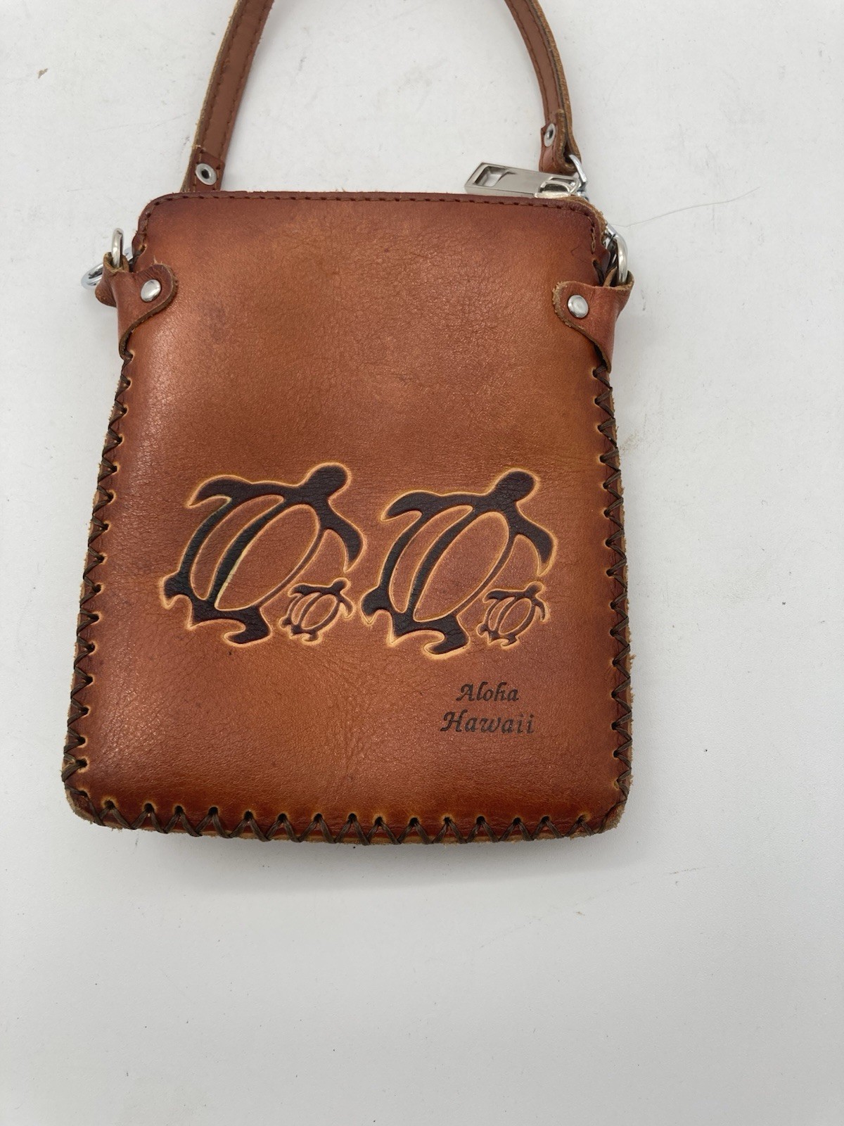 Hand Made Leather Sea Turtles Hawaii Cross-Body Shoulder Phone Pouch Purse