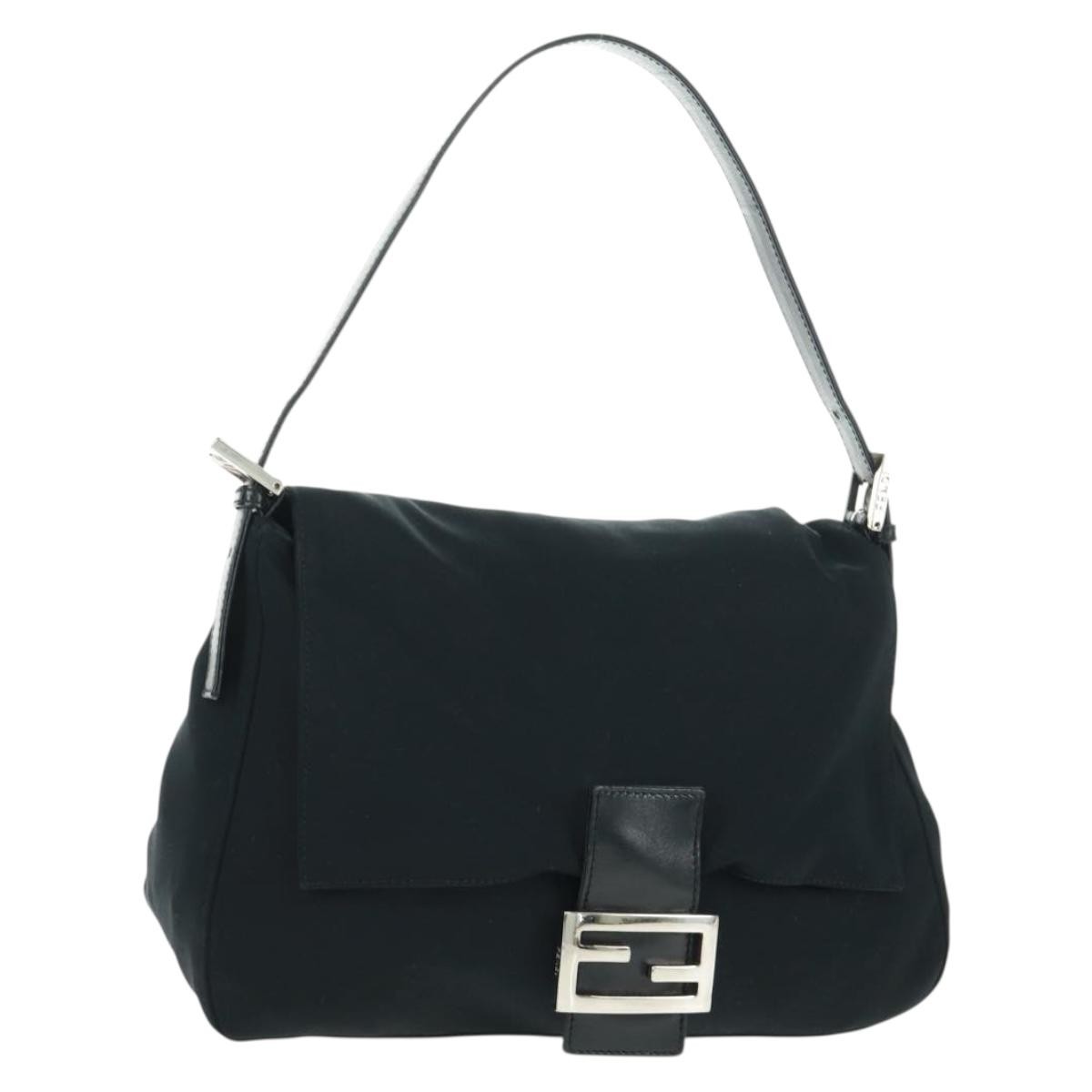 FENDI Mamma Baguette Shoulder Bag Nylon Black Silver Auth BA9559V