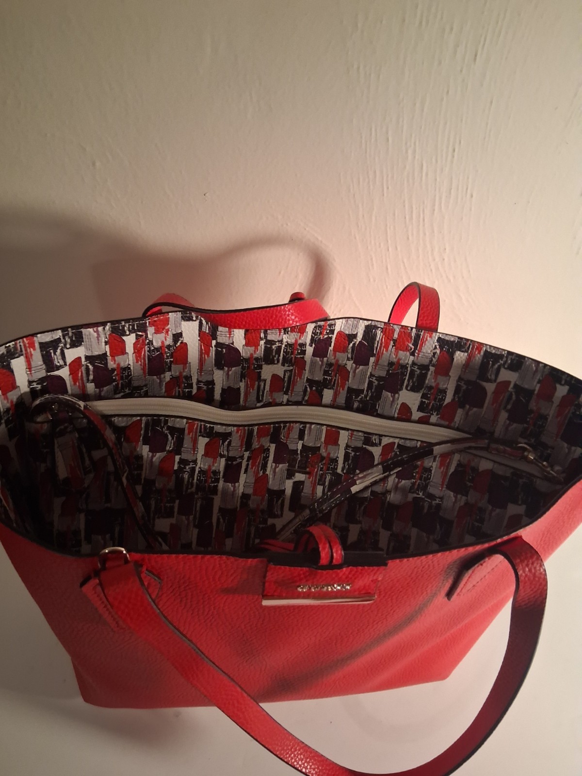 GUESS Two in One Red Leather Shopper Tote Bag