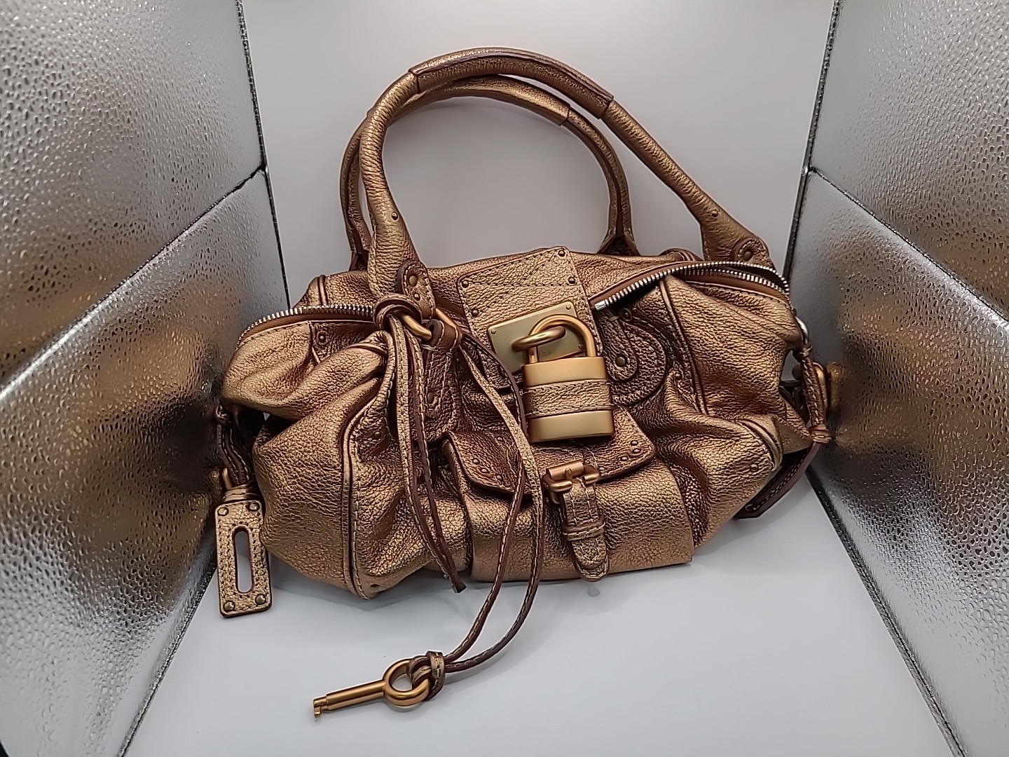 Chloé Paddington Shoulder Bag Metallic Gold Leather Padlock Bag
