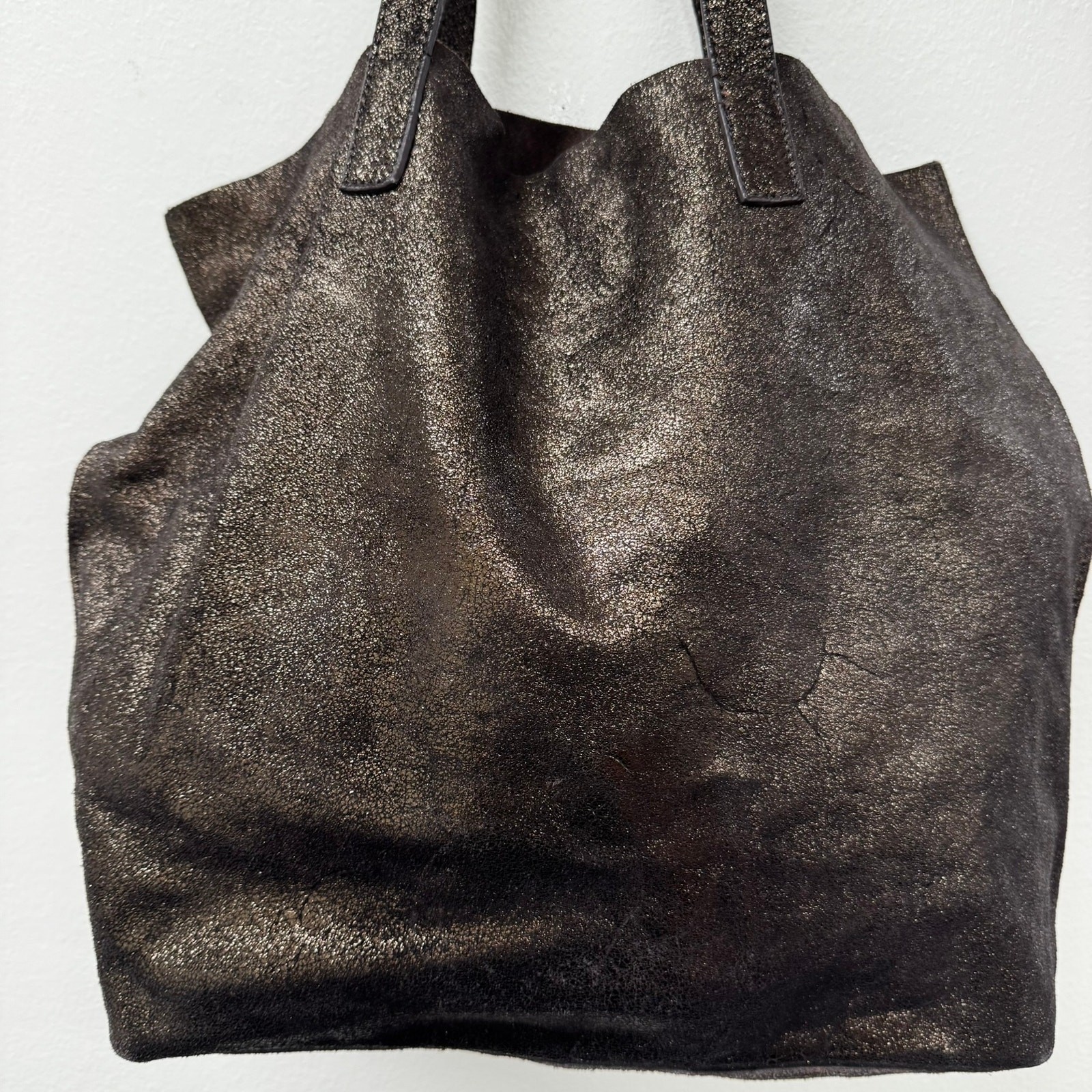 Large Bronze Brown Leather Tote Bag Oversized Shopper Shoulder Carryall F604