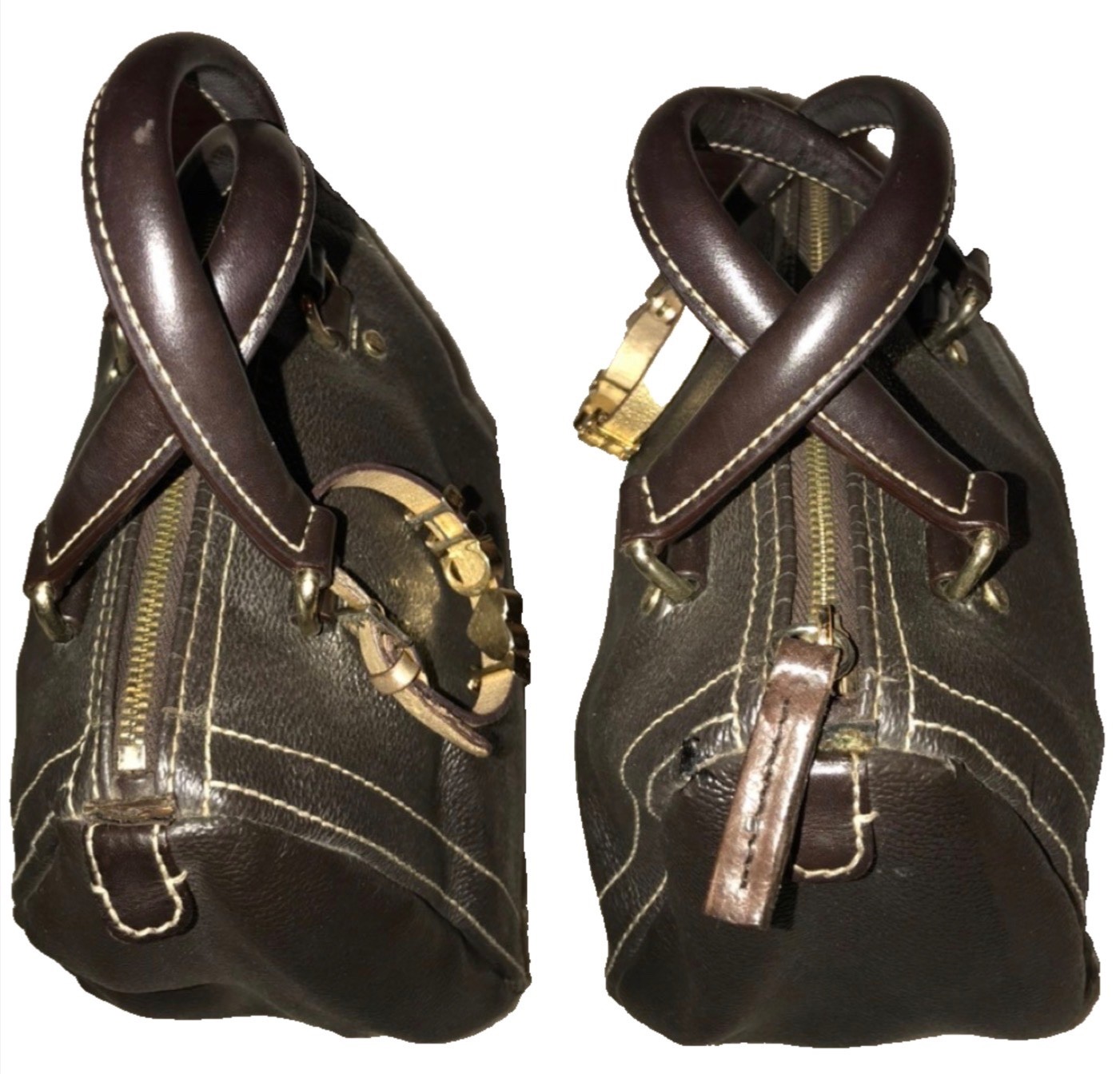 Carolina Herrera Brown Leather Top Handles Mini Andy Bag Gold Chain Long Strap