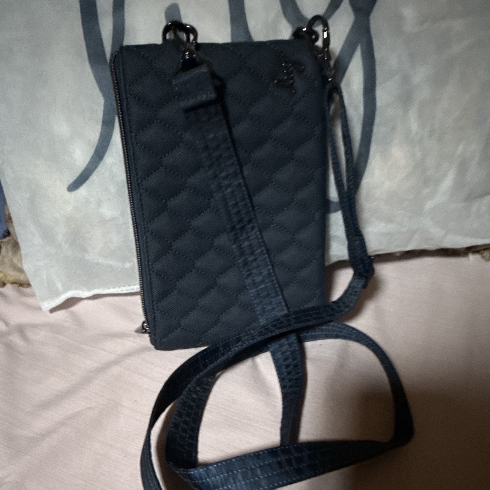 Lug Blue Quilted Crossbody Bag Zip Closure Detachable Adjustable Strap Pockets