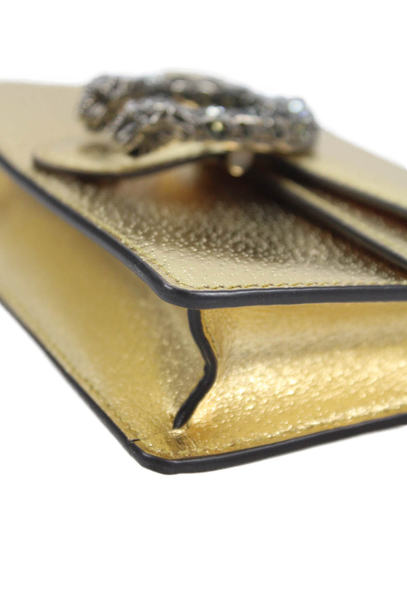 Gucci Womens Metallic Crystal Snake Dionysus Super Mini Handbag Gold Tone