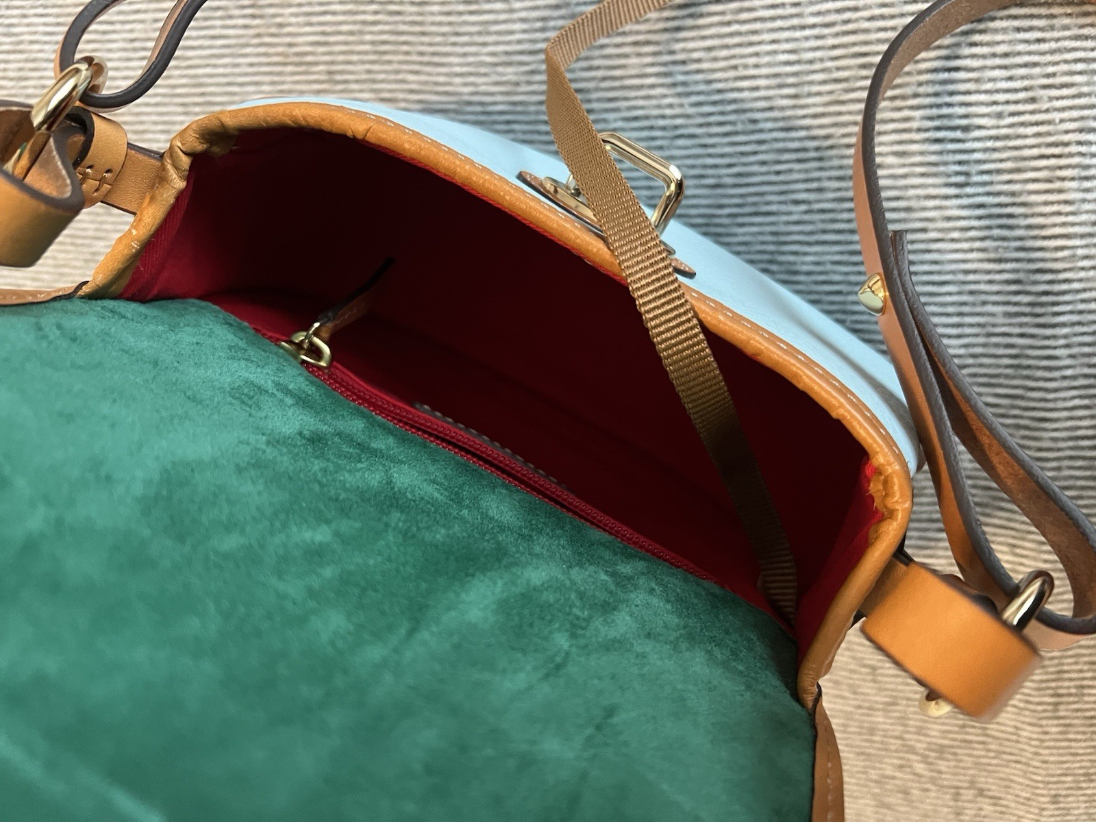Dooney & Bourke Cristina/Christina Satchel Light Baby Blue and Saddle