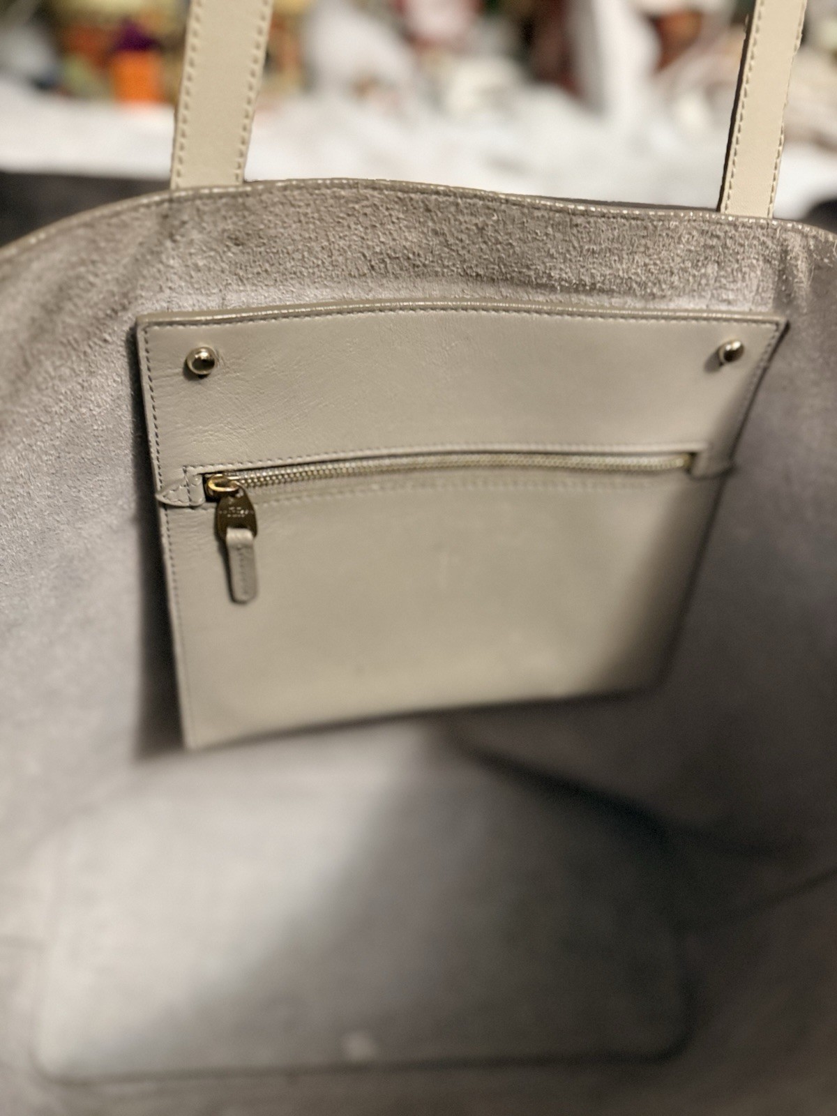 Smythson Pocket Tote Bag Handbag Purse in Taupe Leather