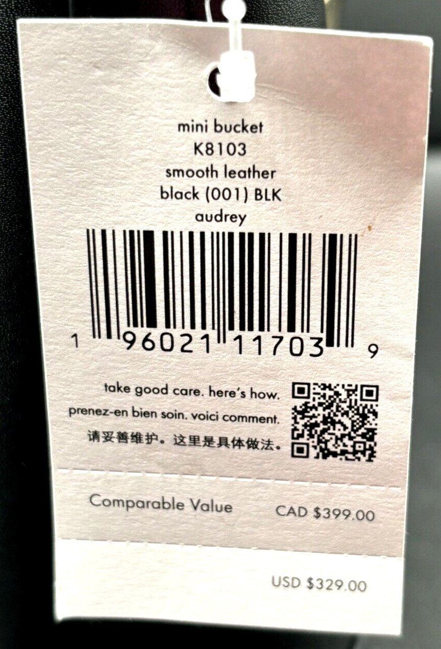 Kate Spade Black Audrey Mini Bucket Crossbody Bag Leather K8103 New