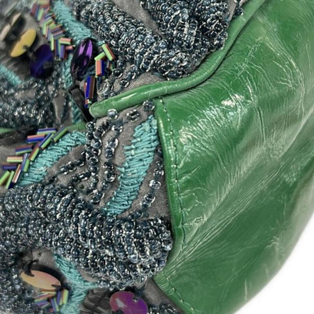 Jamin Puech Shoulder Bag Gray Green Beads Embroidery Leather H15.5xW26.5xD10 cm