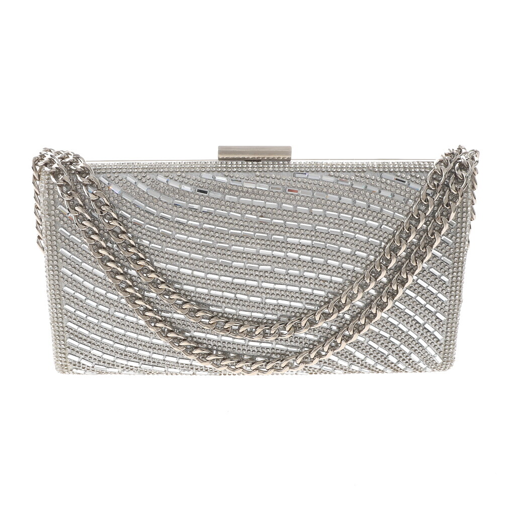Silver Tone Metal Hardware Frame Rhinestone Clutch Evening Bag TLX207-SIL