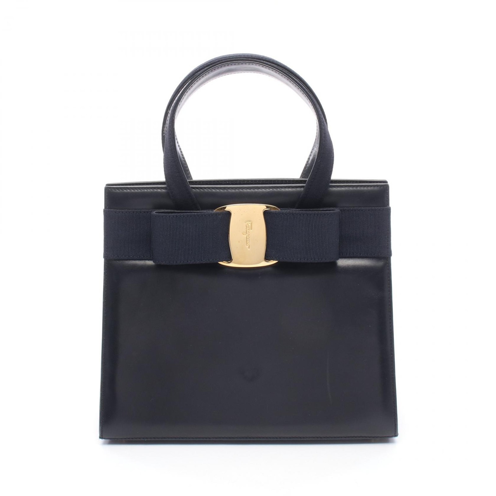 Salvatore Ferragamo Vara Ribbon Handbag 21 4178 leather Navy GHW Used Women