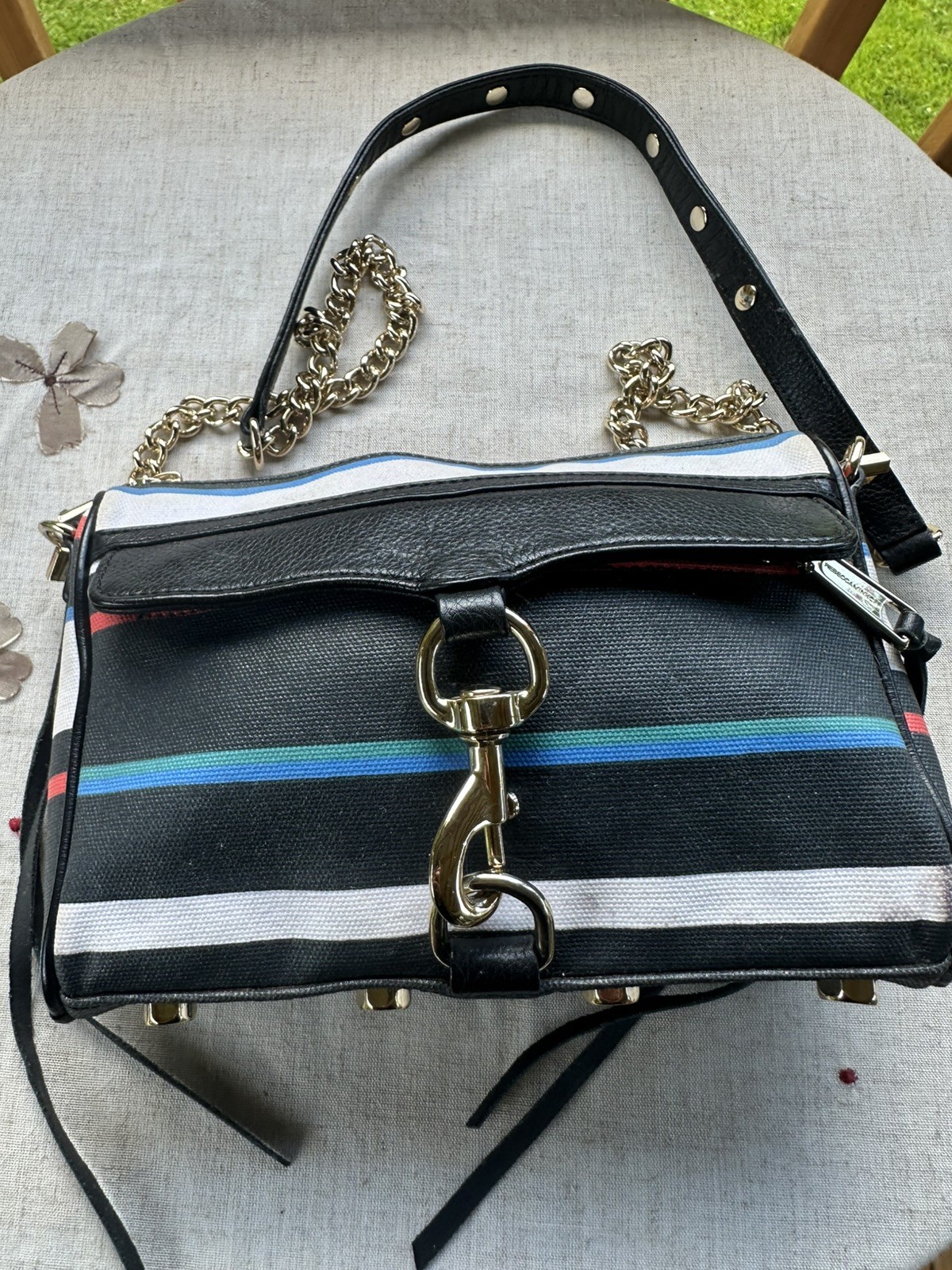 Minkoff Mini MAC Black Blu White Rainbow Leather Crossbody Bag studded Purse