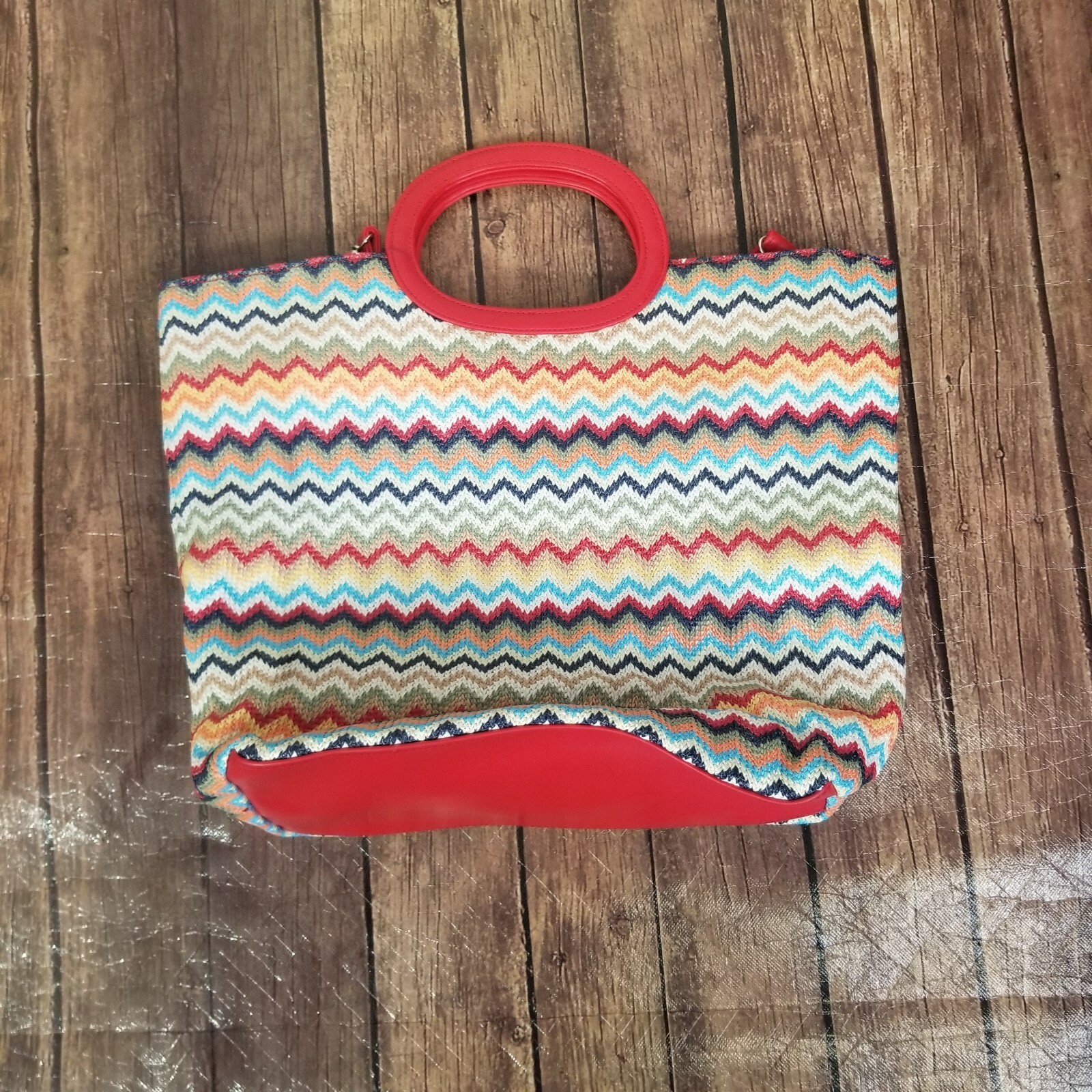 Unbranded Woven Chevron Bag Womens No Closure Removeable Shoulder Strap