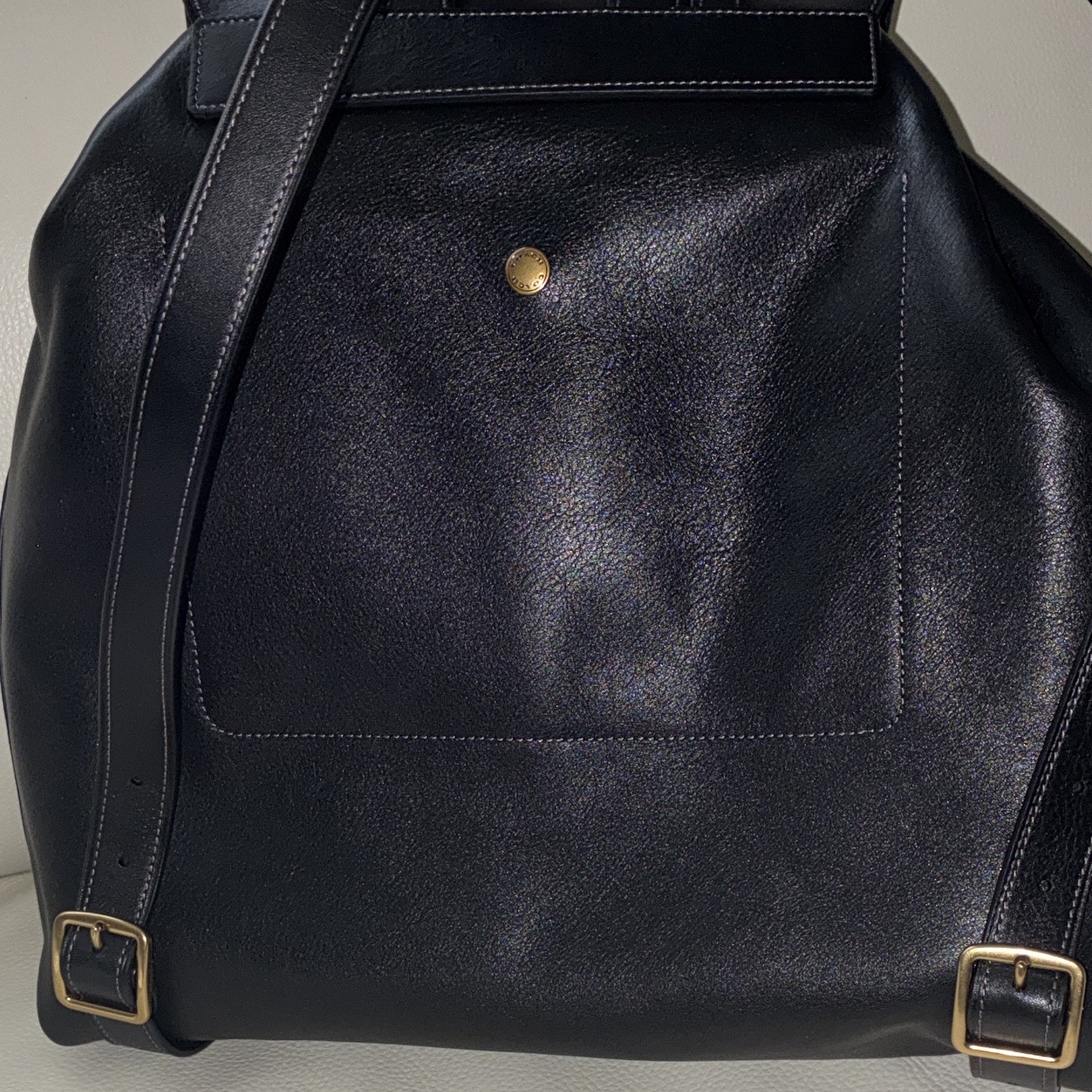 Coach New York Black Drawstring Backpack w/ Front Pockets Dust Bag Gold HW