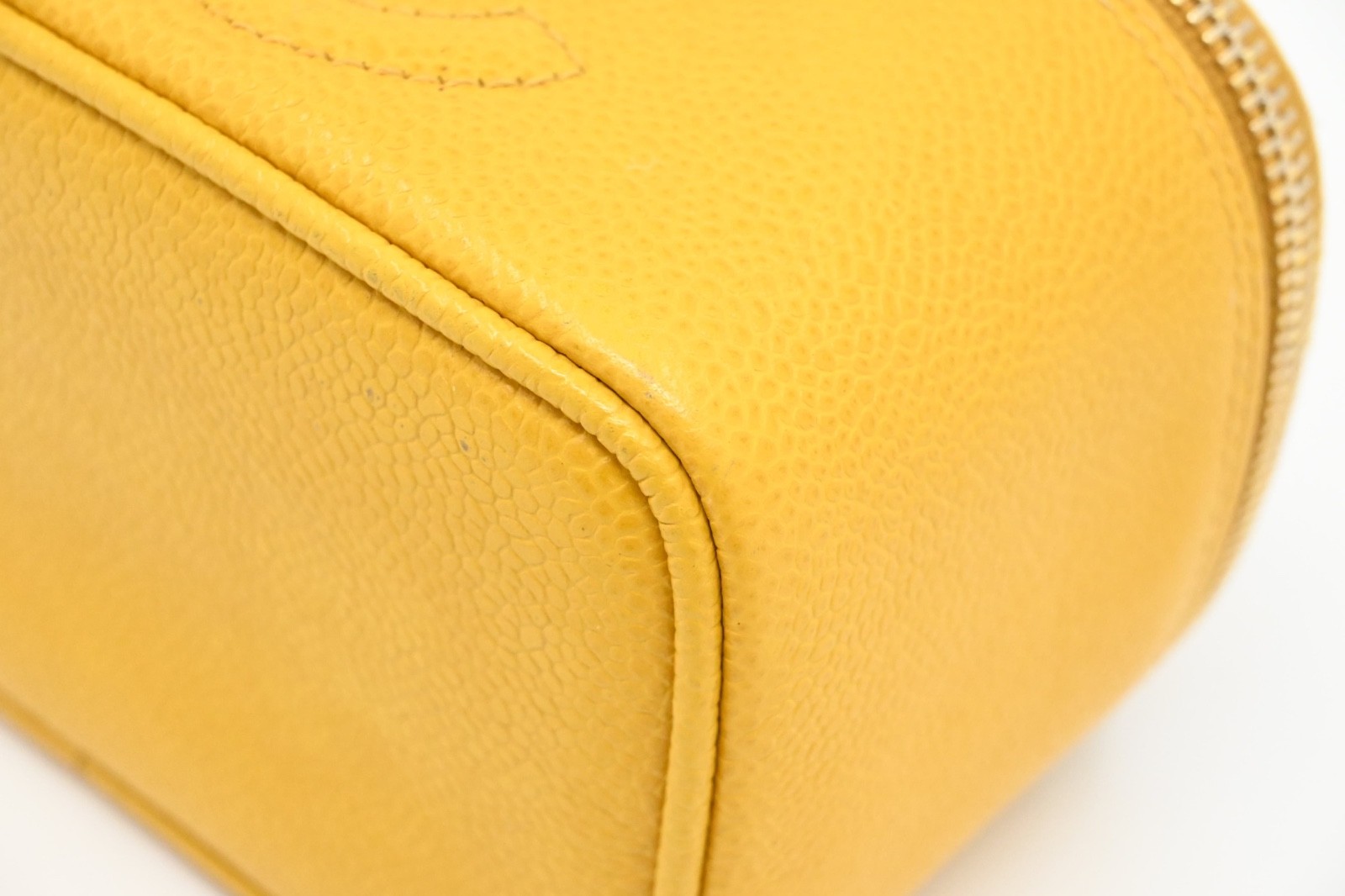 Chanel COCO Mark Vanity Handbag Caviar Calf Leather Yellow with Mirror Vintage