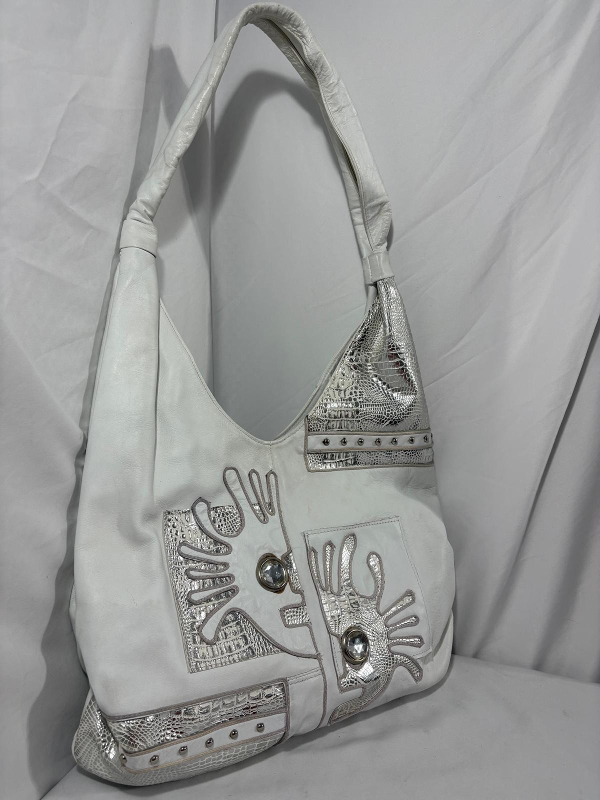Maria Made in Italy” Vintage White Leather Bag – Y2K Grunge / Cyberpunk Hobo Sty