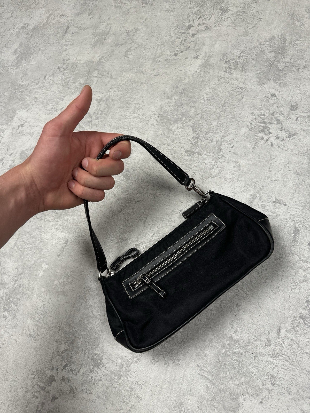 Coach Vintage Black Nylon Leather Baguette Mini Shoulder Bag Pochette Y2K