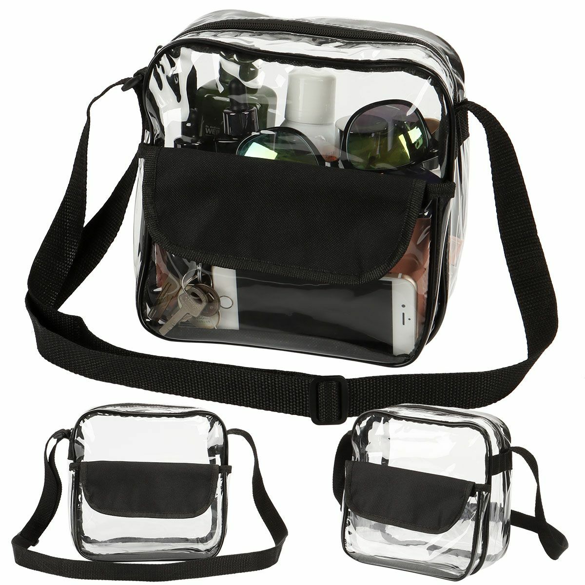 Clear Zip Sling Bag Transparent Stadium Shoulder Crossbody Adjustable Backpack