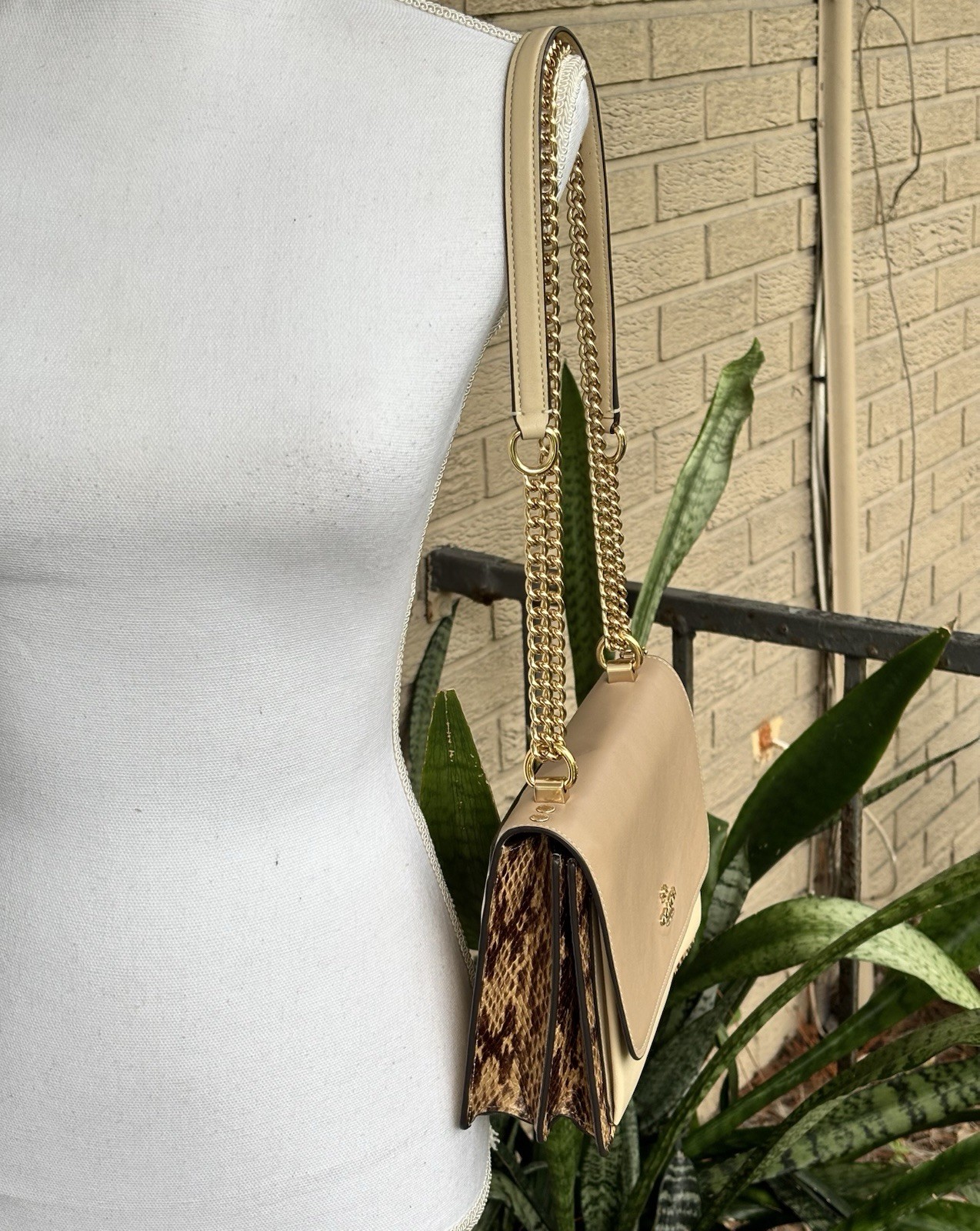 Coach Klare Colorblock Beige Cream Snakeskin-Effect Shoulder Crossbody Bag